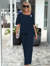 Women's Flutter-Sleeve Tiered Top and Straight-Leg Trouser Set