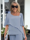 Women's Flutter-Sleeve Tiered Top and Straight-Leg Trouser Set