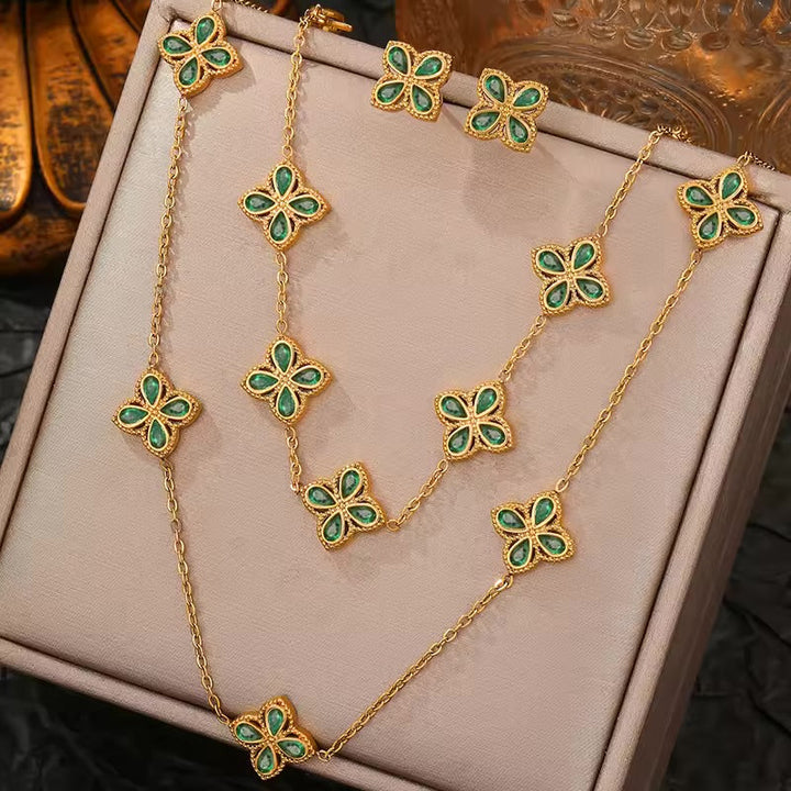 Women's Four-Leaf Clover Charm Jewellery Set