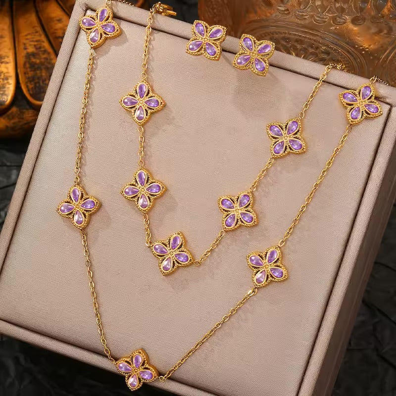 Women's Four-Leaf Clover Charm Jewellery Set