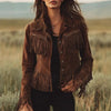 Women's Western Fringe Faux Suede Jacket in Dark Brown