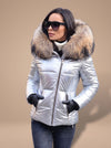 Women's Glossy Puffer Coat with Faux Fur Trim Hood