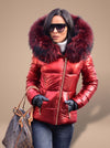 Women's Glossy Puffer Coat with Faux Fur Trim Hood