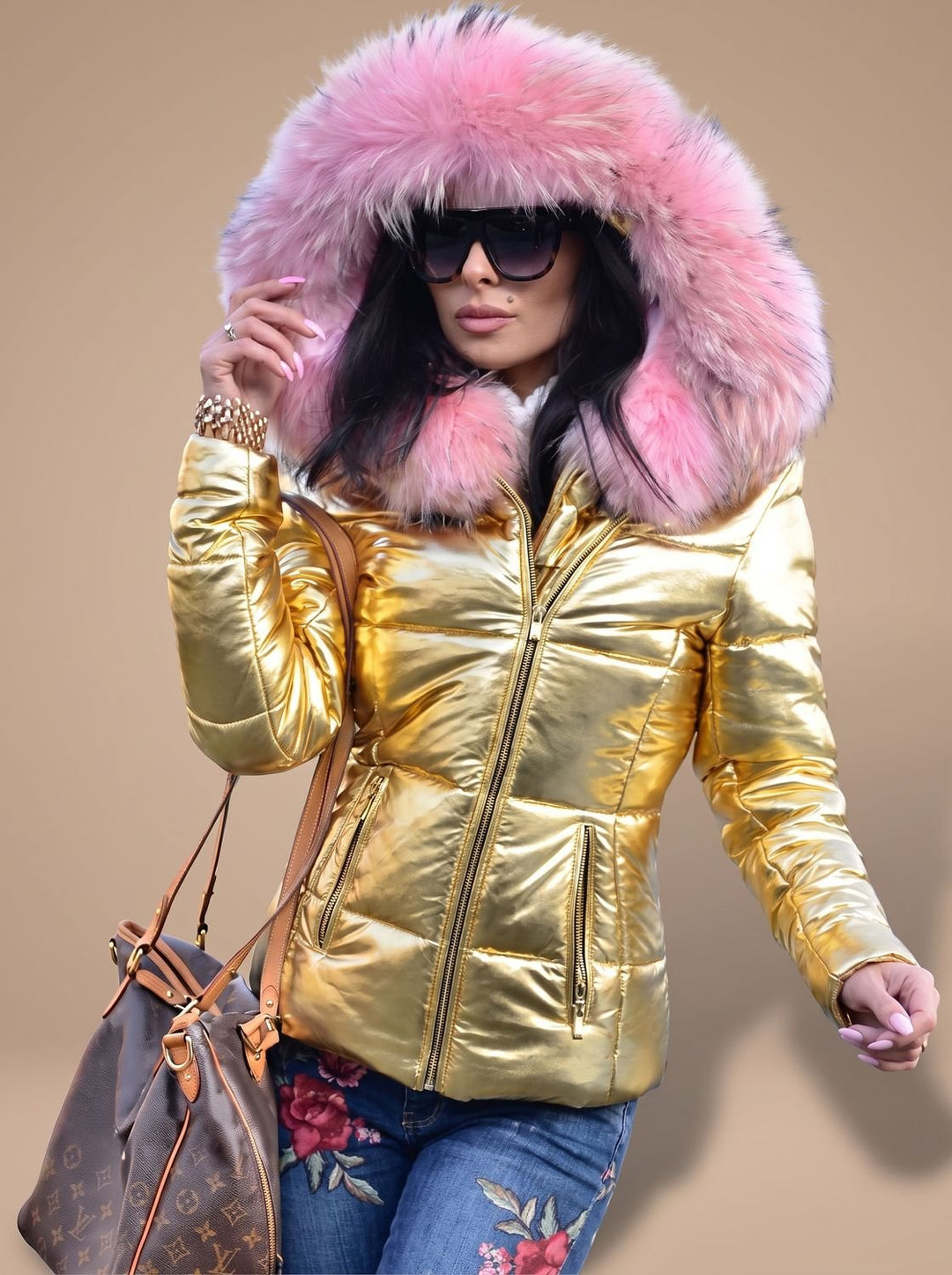Women's Fur-Trim Hood Quilted Puffer Coat