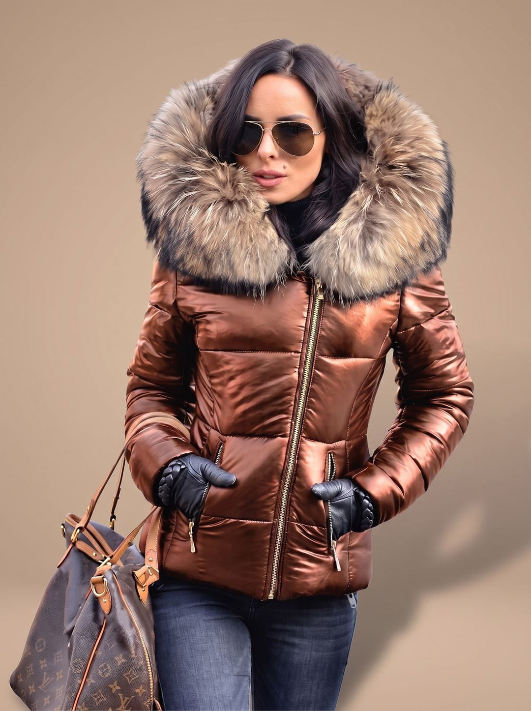 Women's Fur-Trim Hood Quilted Puffer Coat
