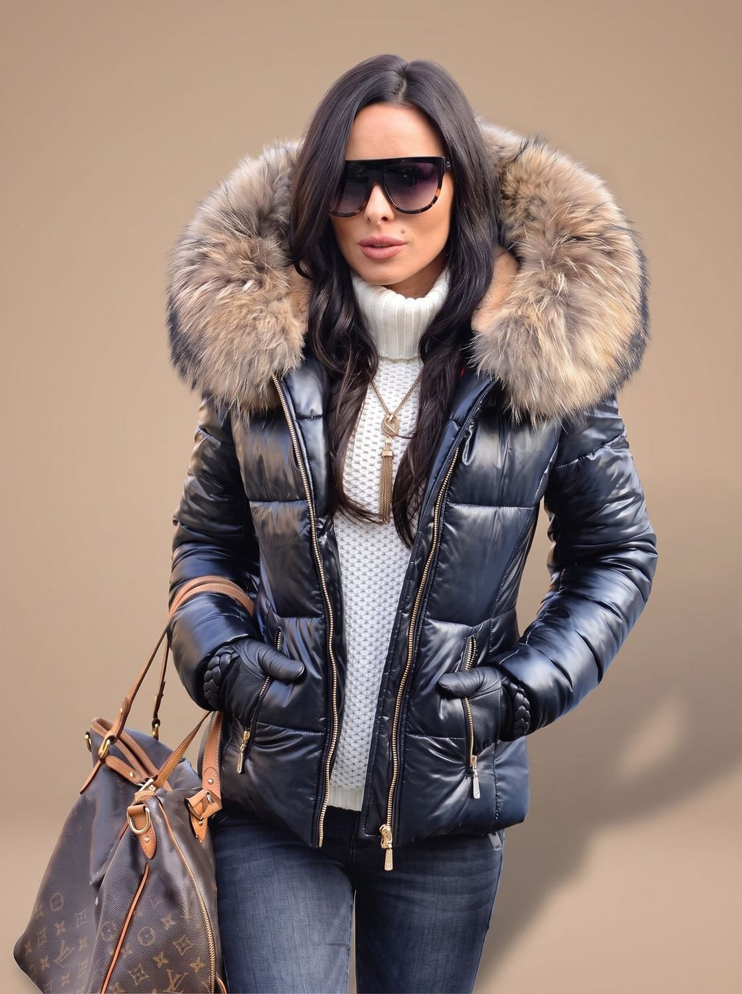 Women's Fur-Trim Hood Quilted Puffer Coat