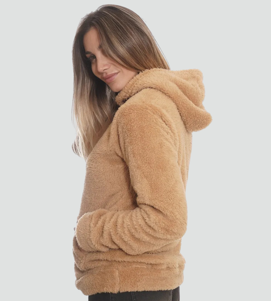 Women's Fuzzy Fleece Pullover Hoodie with Kangaroo Pocket