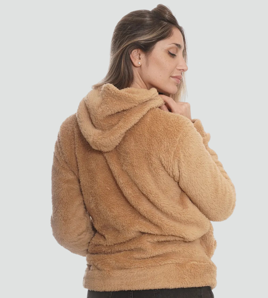 Women's Fuzzy Fleece Pullover Hoodie with Kangaroo Pocket