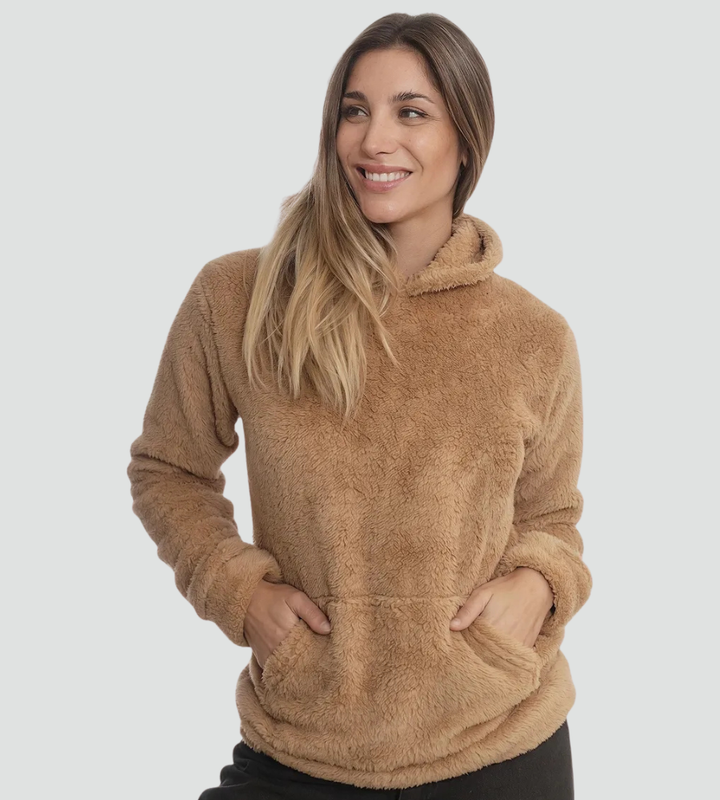 Women's Fuzzy Fleece Pullover Hoodie with Kangaroo Pocket