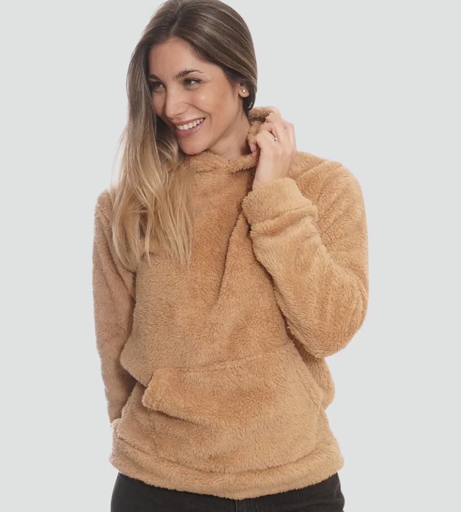 Women's Fuzzy Fleece Pullover Hoodie with Kangaroo Pocket
