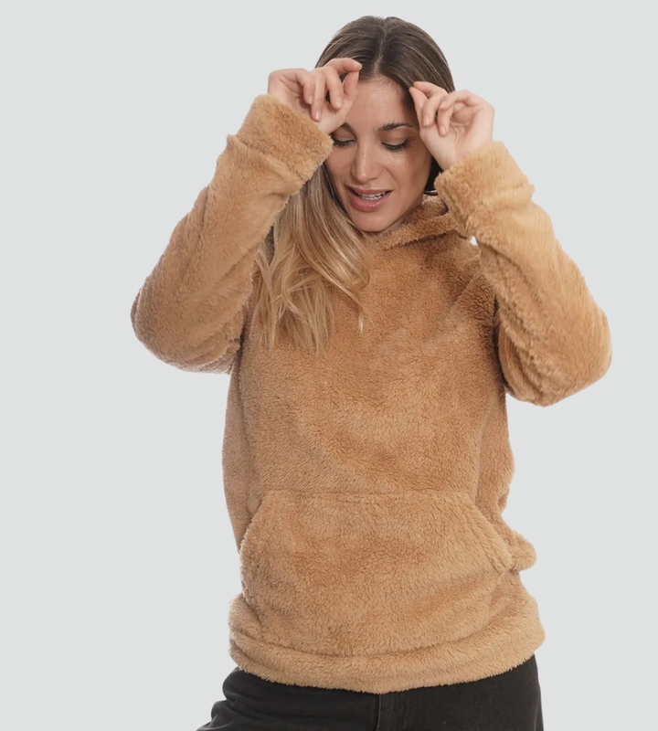Women's Fuzzy Fleece Pullover Hoodie with Kangaroo Pocket