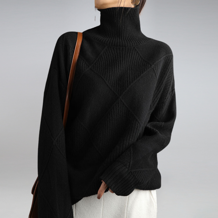 Women's Geometric Knit Roll Neck Jumper