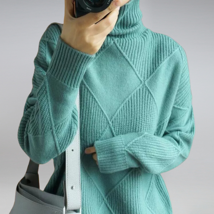 Women's Geometric Knit Roll Neck Jumper