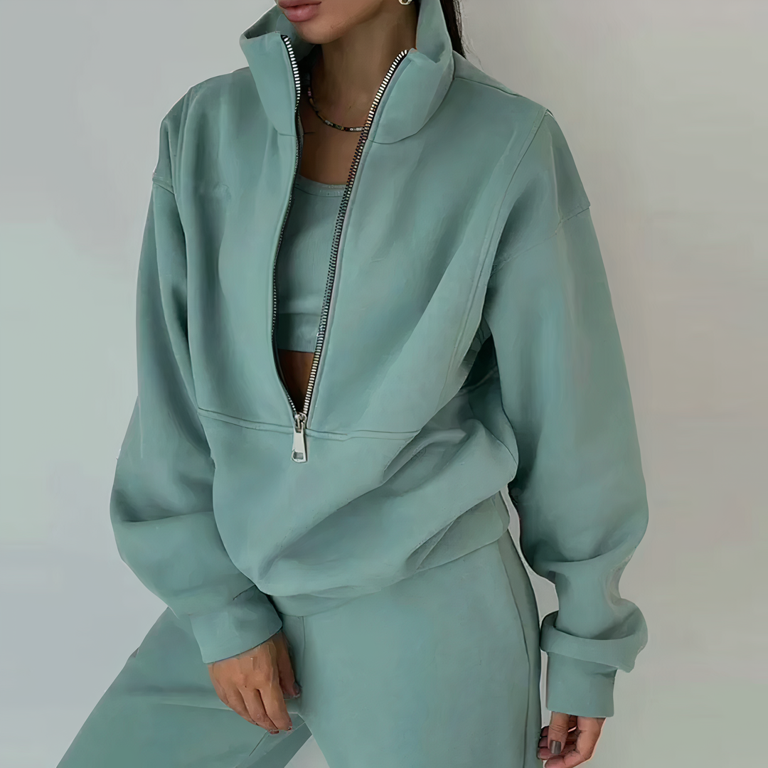 Women's Half-Zip Mock Neck Two-Piece Tracksuit Set