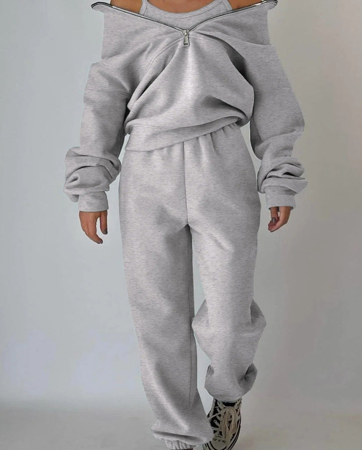 Women's Half-Zip Mock Neck Two-Piece Tracksuit Set
