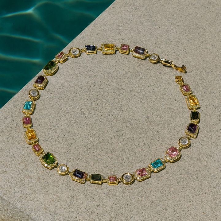 Women's Halo Gemstone Collar Necklace