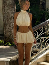 Women's Halter Crop Top and Pleated Mini Skirt Set