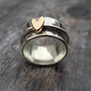Women's Two-Tone Band Ring with Gold Heart