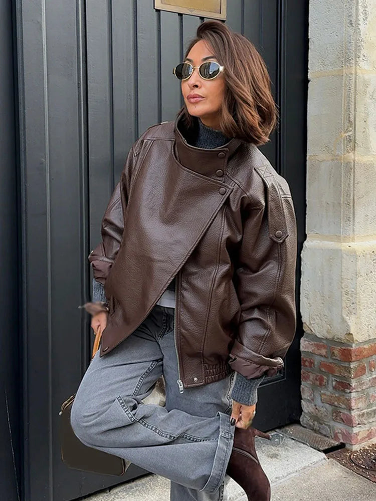 Women's High-Neck Asymmetric Zip-Front Jacket