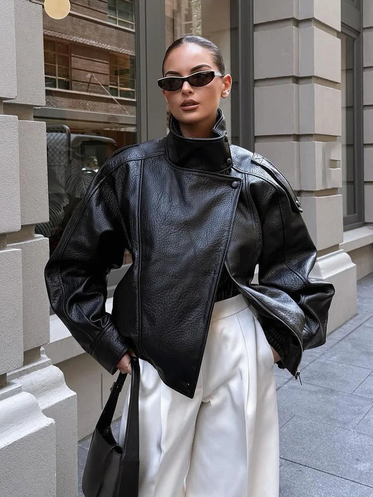Women's High-Neck Asymmetric Zip-Front Jacket