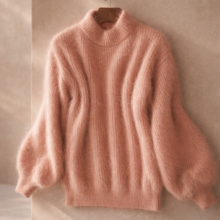 Women's High-Neck Ribbed Knit Jumper