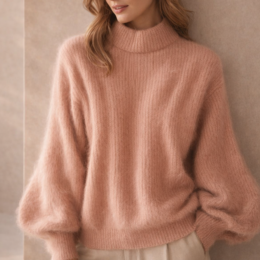 Women's High-Neck Ribbed Knit Jumper