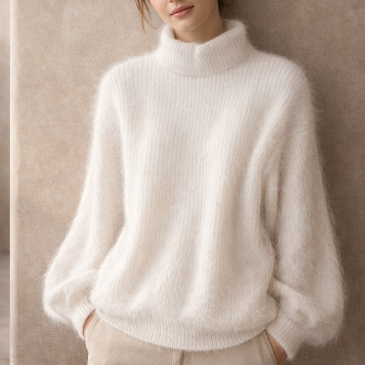 Women's High-Neck Ribbed Knit Jumper