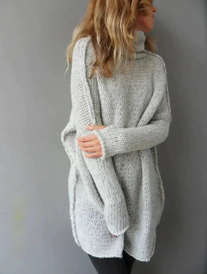 Women's High Neck Ribbed Knit Tunic Sweater