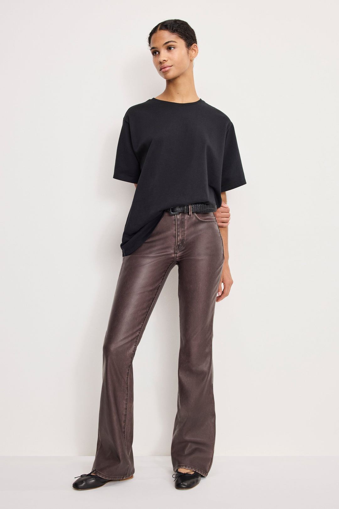 Women's High-Rise Bootcut Faux Leather Trousers