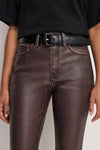 Women's High-Rise Faux Leather Bootcut Trousers in Brown