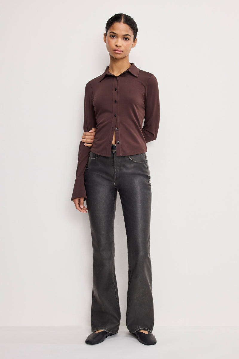 Women's High-Rise Faux Leather Bootcut Trousers