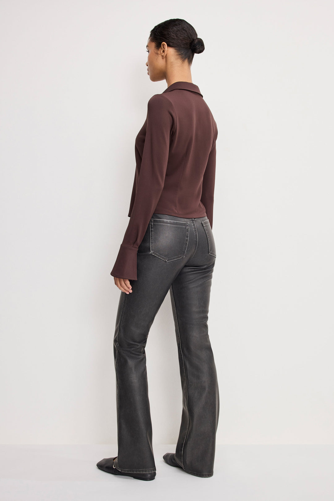 Women's High-Rise Faux Leather Bootcut Trousers