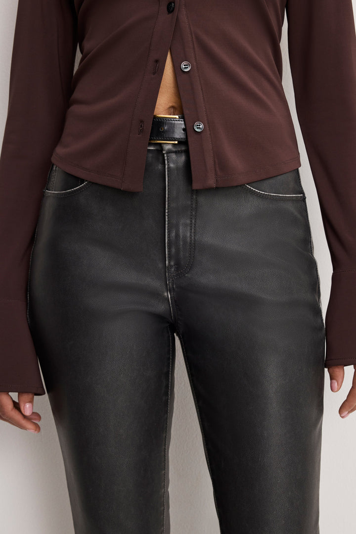 Women's High-Rise Faux Leather Bootcut Trousers