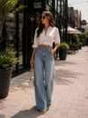 Women's High-Rise Jeans with Side Buckle Straps