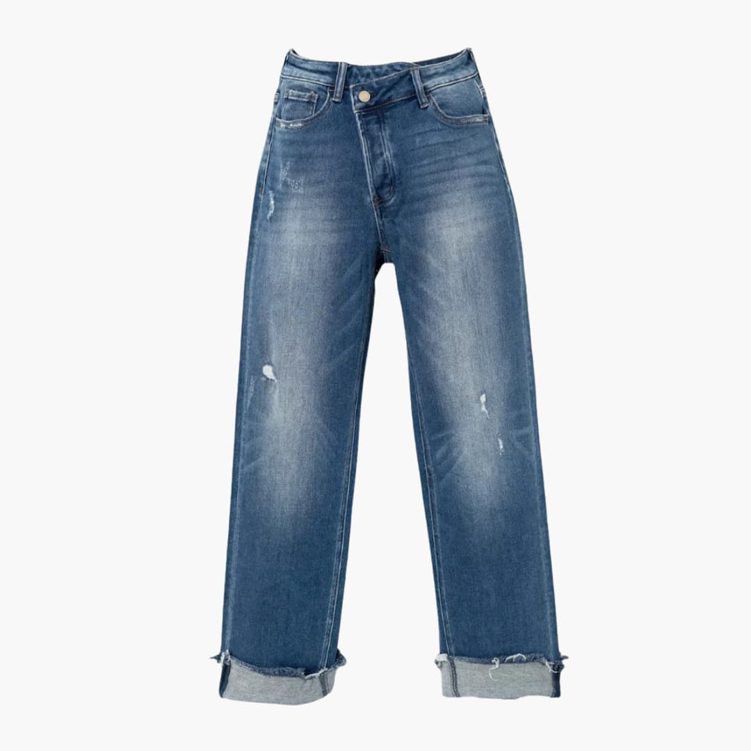 Women's High-Rise Straight-Leg Jeans with Cuffed Hems