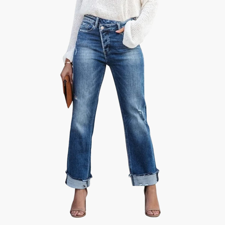 Women's High-Rise Straight-Leg Jeans with Cuffed Hems