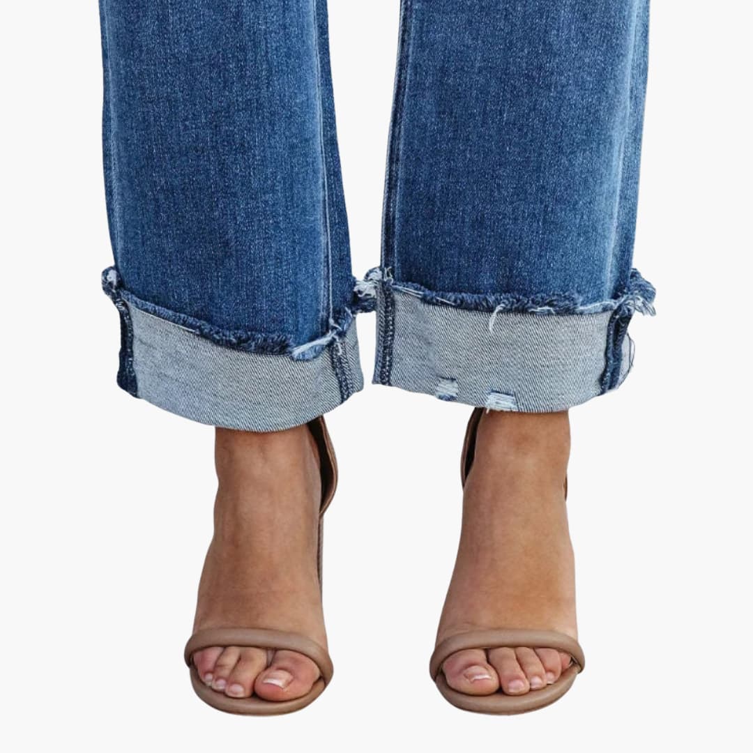 Women's High-Rise Straight-Leg Jeans with Cuffed Hems