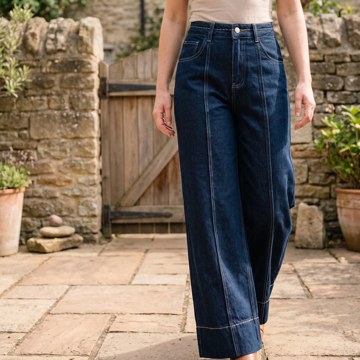 Women's High-Rise Wide-Leg Jeans with Front Seam Detail