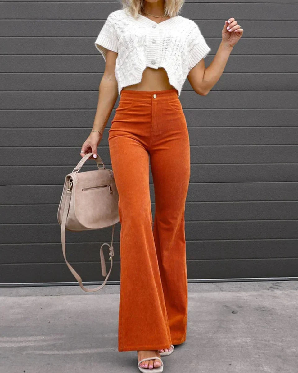 Women's High-Waist Flared Leg Trousers