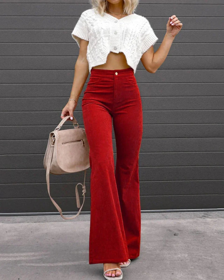 Women's High-Waist Flared Leg Trousers