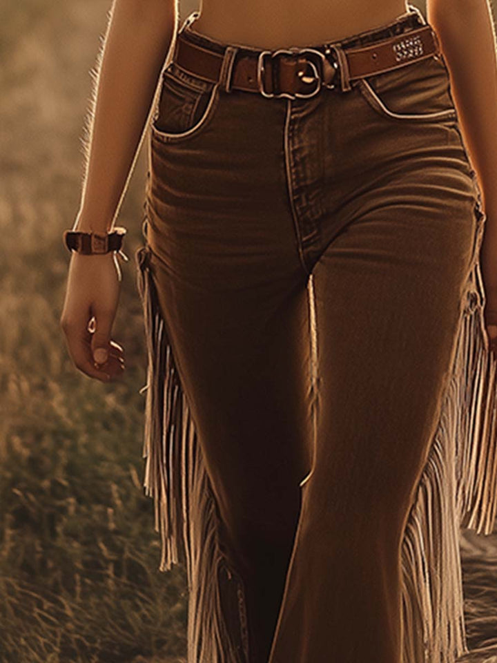 Women's High-Waist Fringe Flare Jeans