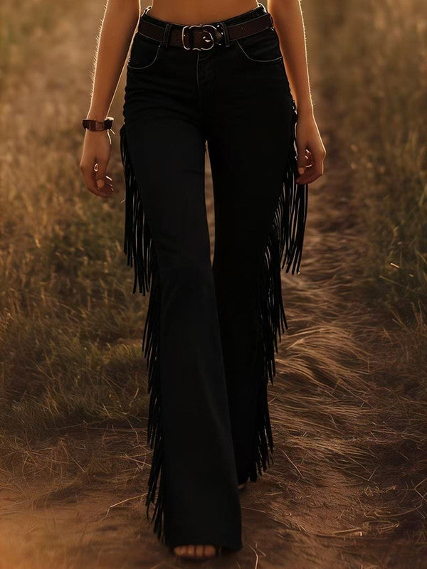 Women's High-Waist Fringe Flare Jeans