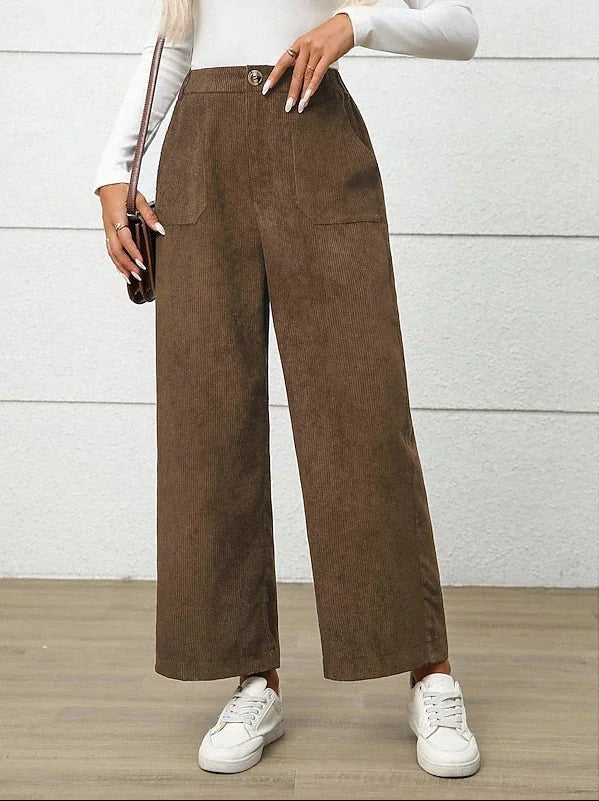 Women's High-Waist Wide-Leg Corduroy Trousers