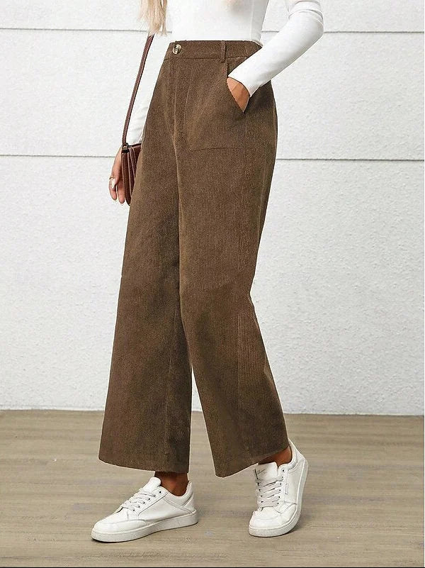 Women's High-Waist Wide-Leg Corduroy Trousers