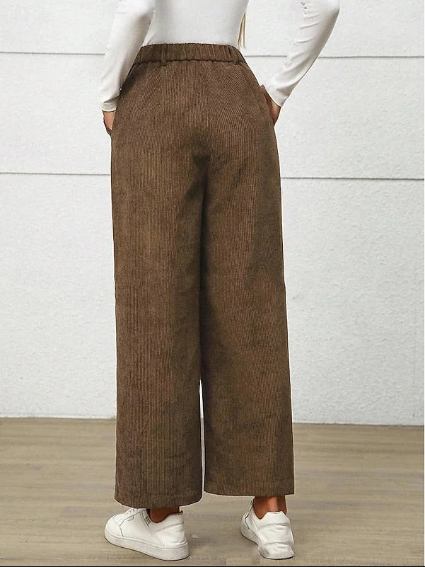 Women's High-Waist Wide-Leg Corduroy Trousers