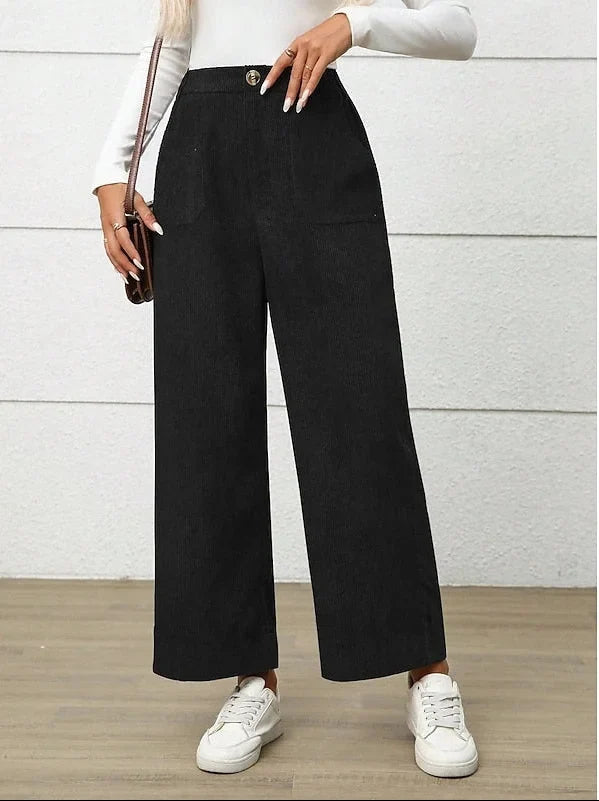 Women's High-Waist Wide-Leg Corduroy Trousers