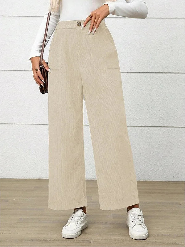 Women's High-Waist Wide-Leg Corduroy Trousers