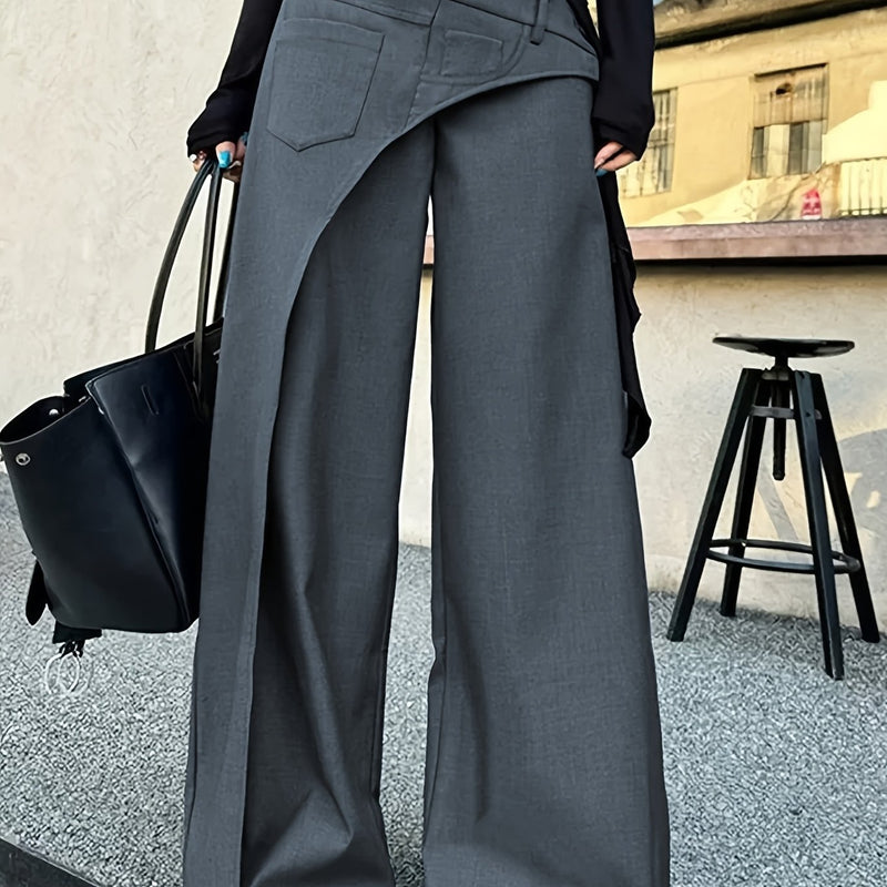 Women's High-Waist Wide-Leg Trousers with Layered Detail