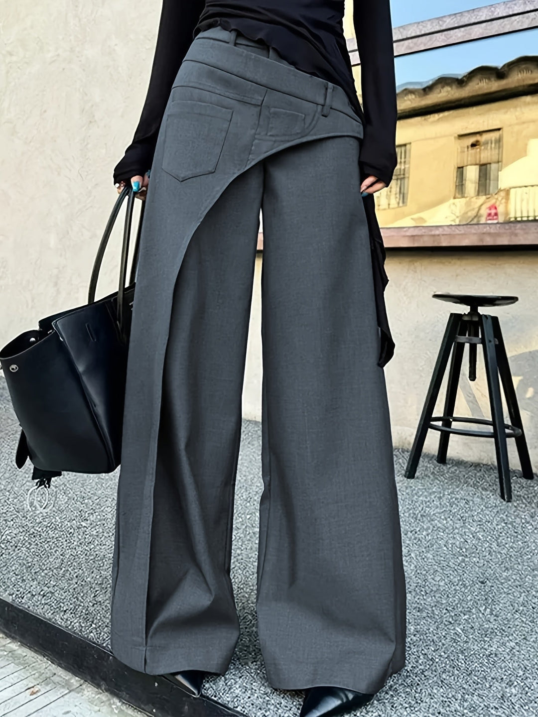 Women's High-Waist Wide-Leg Trousers with Layered Detail