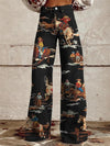 Women's High-Waist Wide-Leg Western Print Trousers